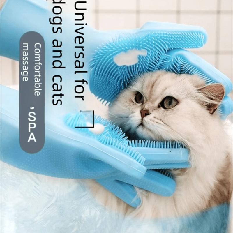 Evcil Hayvan Bakım Eldivenleri - Isıya Dayanıklı Silikon Eldivenler, Yüksek Yoğunluklu Dişli, Köpekleri ve Kedileri Yıkamak ve Masaj Yapmak İçin Geliştirilmiş Beş Parmaklı Tasarım