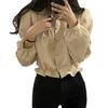 2025 Spring Korean-French Chic Short Puff Sleeve Petite Slim Shirt for Women