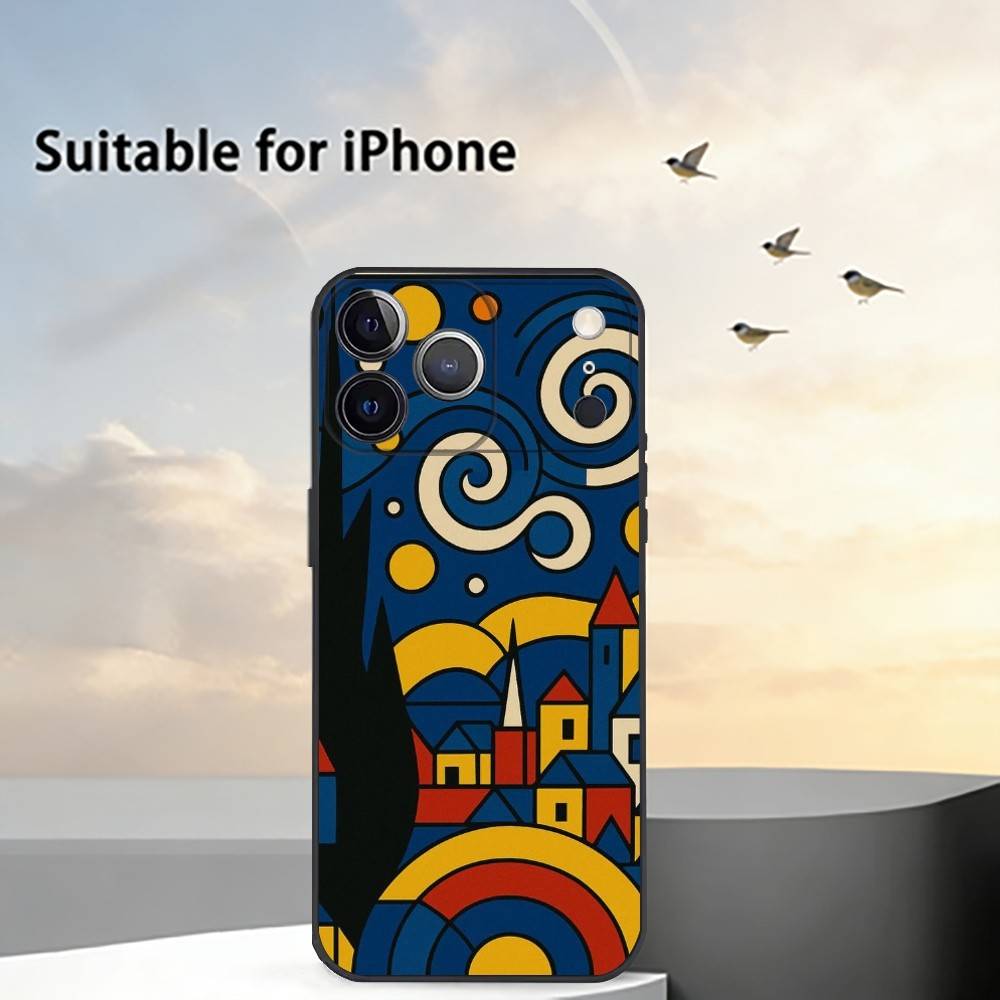 Geometric Bauhaus A-Art Phone Case For iPhone 17,16,15,14,13,12,11 Plus,Pro Max,XS,Soft Silicone Black Cover