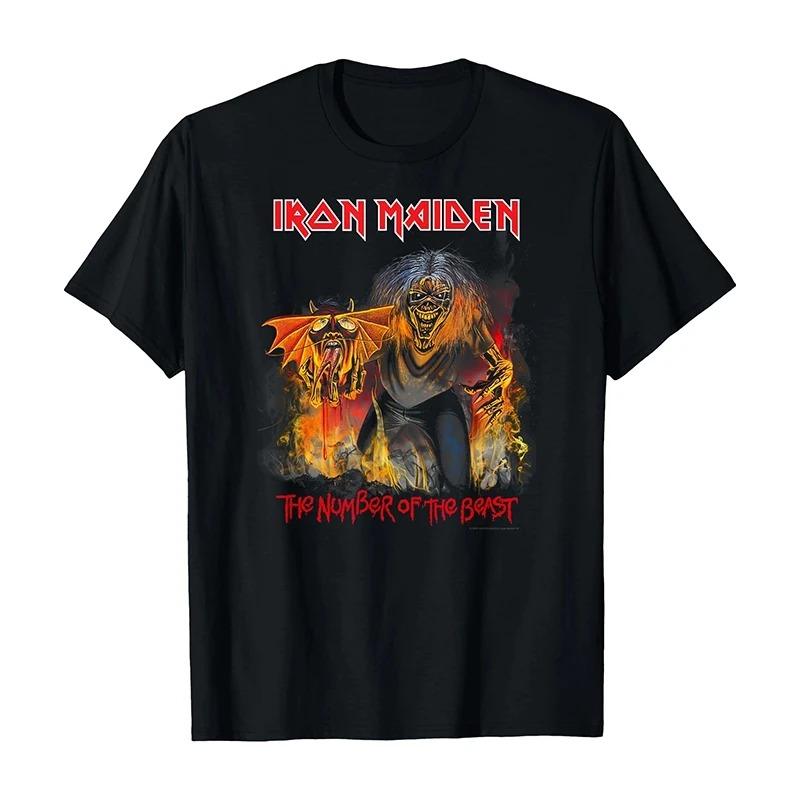 T-shirt Iron Maiden Groupe de Heavy Metal Rock Punk Lâche Surdimensionné Vintage Injection Directe Manches Courtes T-shirt Confortable Respirant