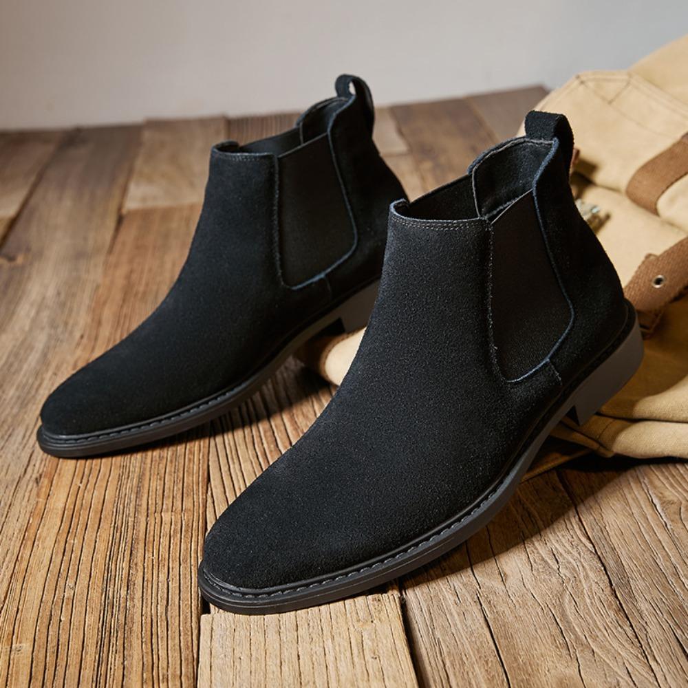 Men Genuine Leather Martin Boots British Style High Top Suede Chelsea Boots Mid Calf Shoes