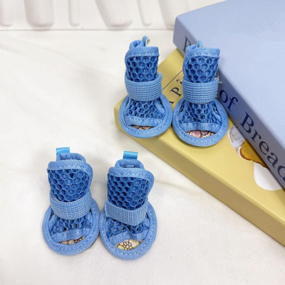 4Pcs/Set Soft Summer Dog Shoes Non-Slip Hollow Puppy Shoes Dog Paw Protector  for Small Medium Dogs