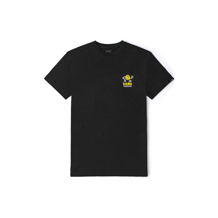 Vans X Project Kreskówkowy Nadruk Smiley Sportowy Okrągły Dekolt Krótki Rękaw T-Shirt Unisex Topy Czarny VN0A5KWRBLK