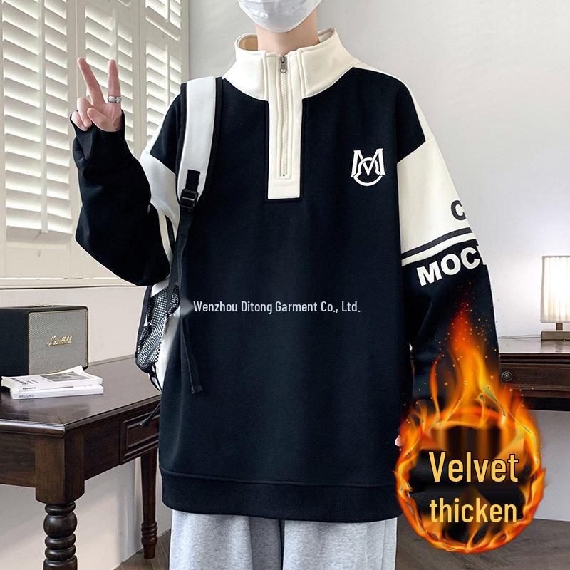 Boys' Thickened Velvet Hoodie for Fall/Winter - Stylish Warm Jacket for Teens and Big Kids