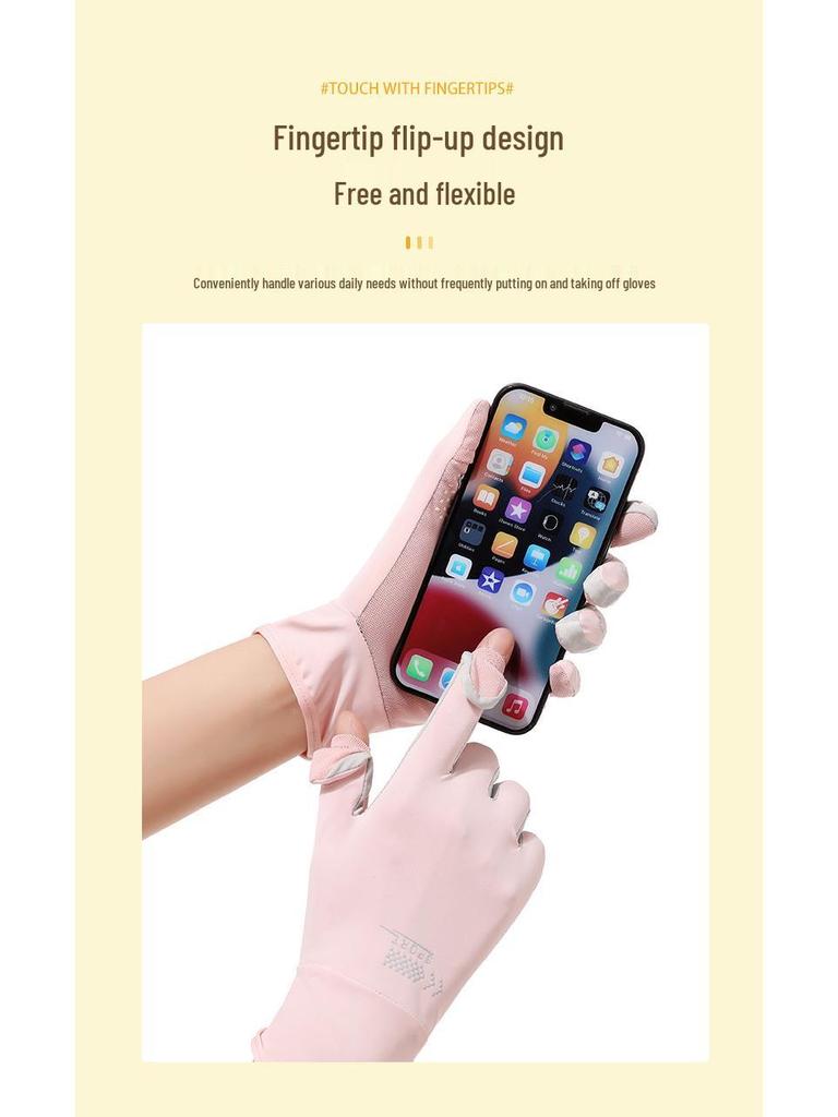 Damskie Oddychające Rękawiczki z Lodowego Jedwabiu Ochrona Przeciw Słońcu na Lato - Antypoślizgowe, Pełne Palce, do Jazdy Samochodem i Rowerem