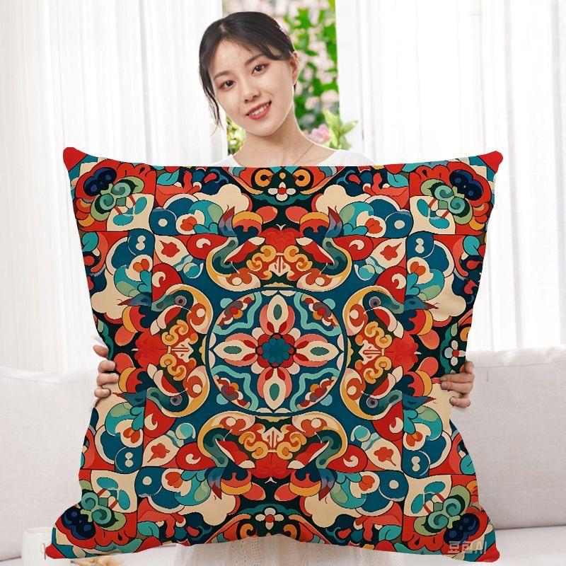 Double-Sided Bohemian Print Ethnic Style Pillow Cover Sofa Living Room Cushion Cover Geometric Pillow Square Pillowcase