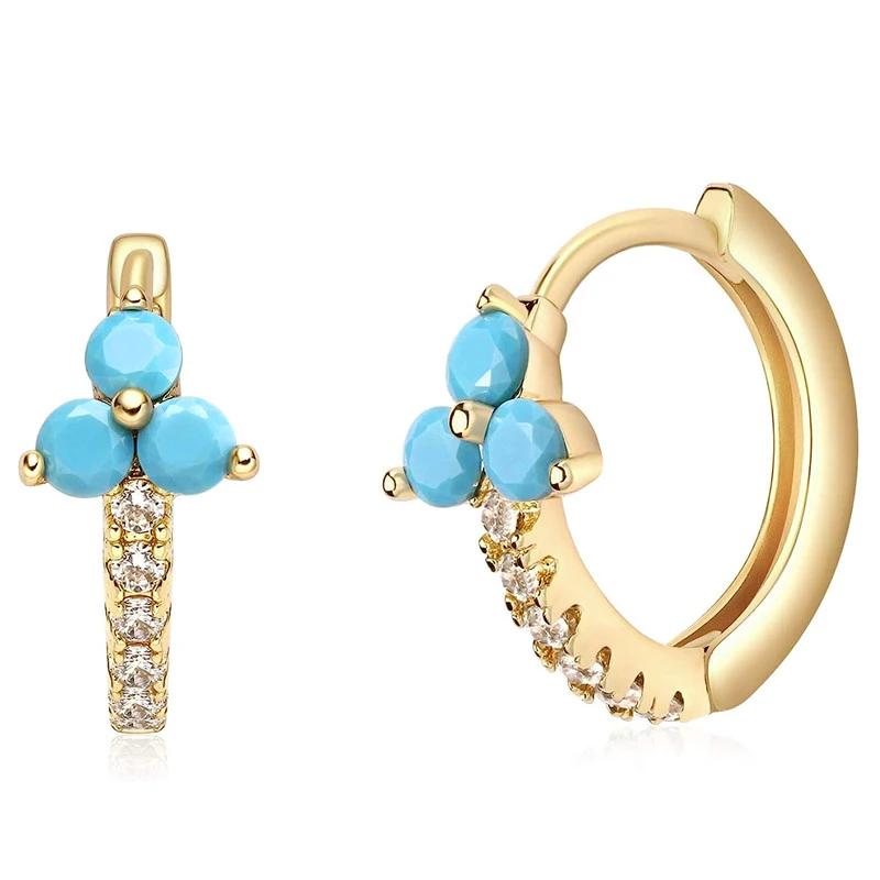 2026 Blue Flower Design Hoop Earrings for Women Newly Designed Dainty Girls Ear Accessories Fancy Gift Luxury Fashion Zircon