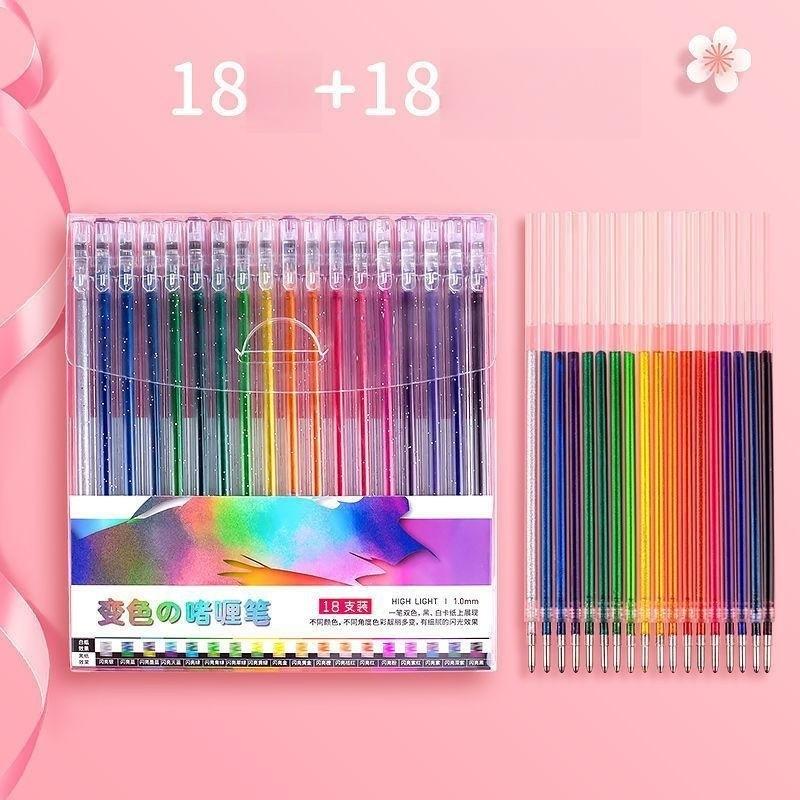 Glitter Gel Pen Shiny Fluorescent Pen Suit Color Neutral Pen Highlight Painting Hand Account Replacement Core 18 Colors