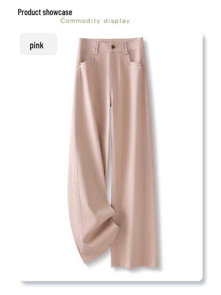 2025 Women's Pink High-Waist Wide-Leg Jeans: Slimming Spring Style for Pear-Shaped Bodies