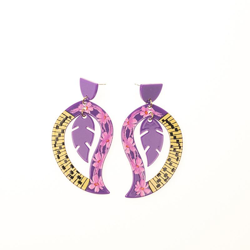 Boucles d'oreilles Acryliques Mode Feuille de Plante Violette Pour Femmes