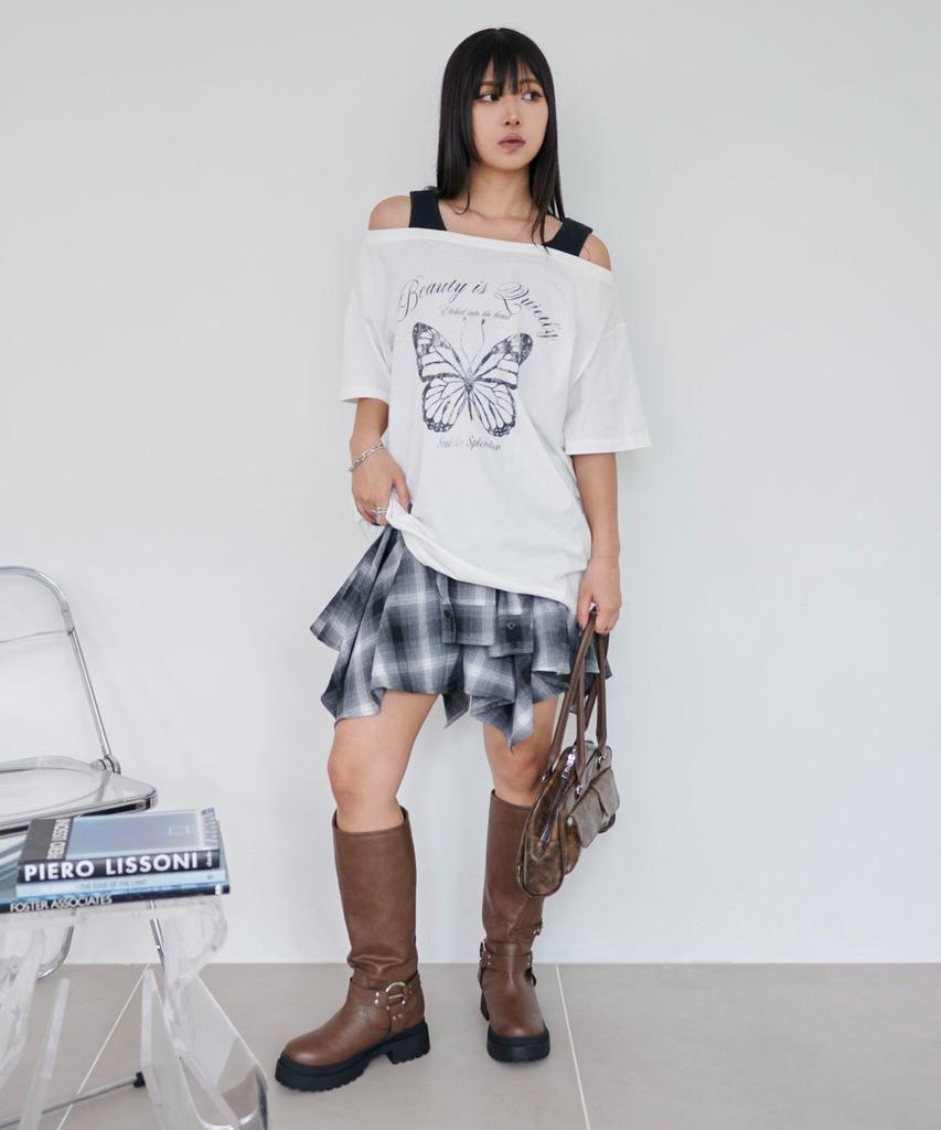 WEGO Short Sleeve Tank Layered Big Summer Korean Size White Women's T-Shirt, Top, Style, Off-the-Shoulder, T-Shirt, Clothes, Streetwear, Style, F,