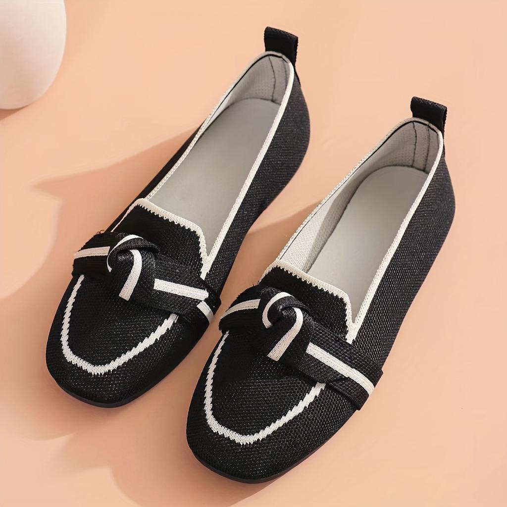 Women's Knot Design Flat Shoes, Casual Square Toe Slip On Shoes, Lightweight & Comfortable Shoes