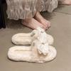 Bow-tie Fluffy Slippers Women's Indoor 2025 Autumn and Winter Large Size Soft Bottom Plush Office Home Flat Cotton Slippers