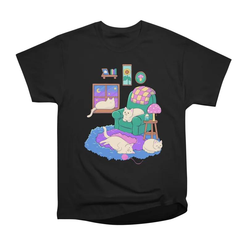 

Men Casual Shirts Short Sleeves INDOOR CAT SANCTUARY Tees Oversized T-shirts S чёрный