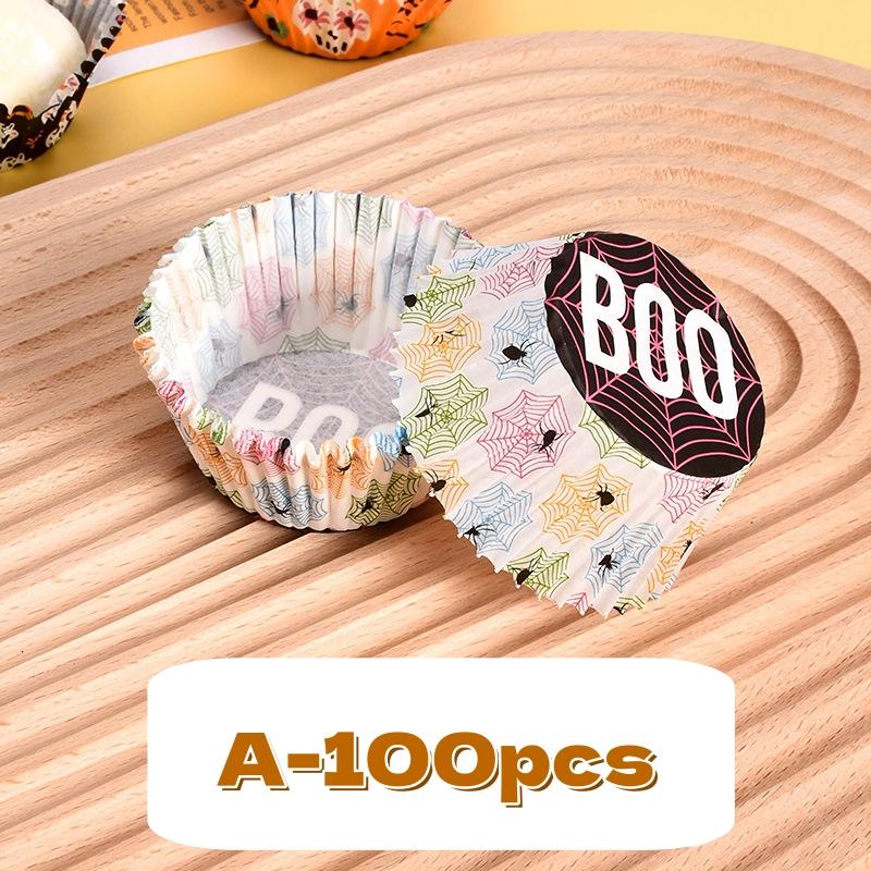 100PCS Halloween Cupcake Wrappers Toppers Pumpkin Ghost Cupcake Wrap Liners Halloween Party Dessert Cake Decoration Baking Cup