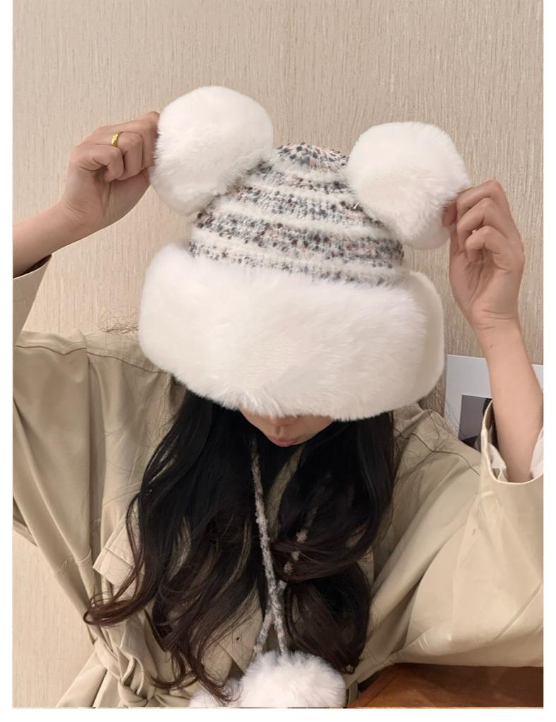 Winter Hat Female Cute Antlers Hairball Ear Protectors Plush Hat Christmas Thickened Northeast Lei Feng Hat Cycling Hat