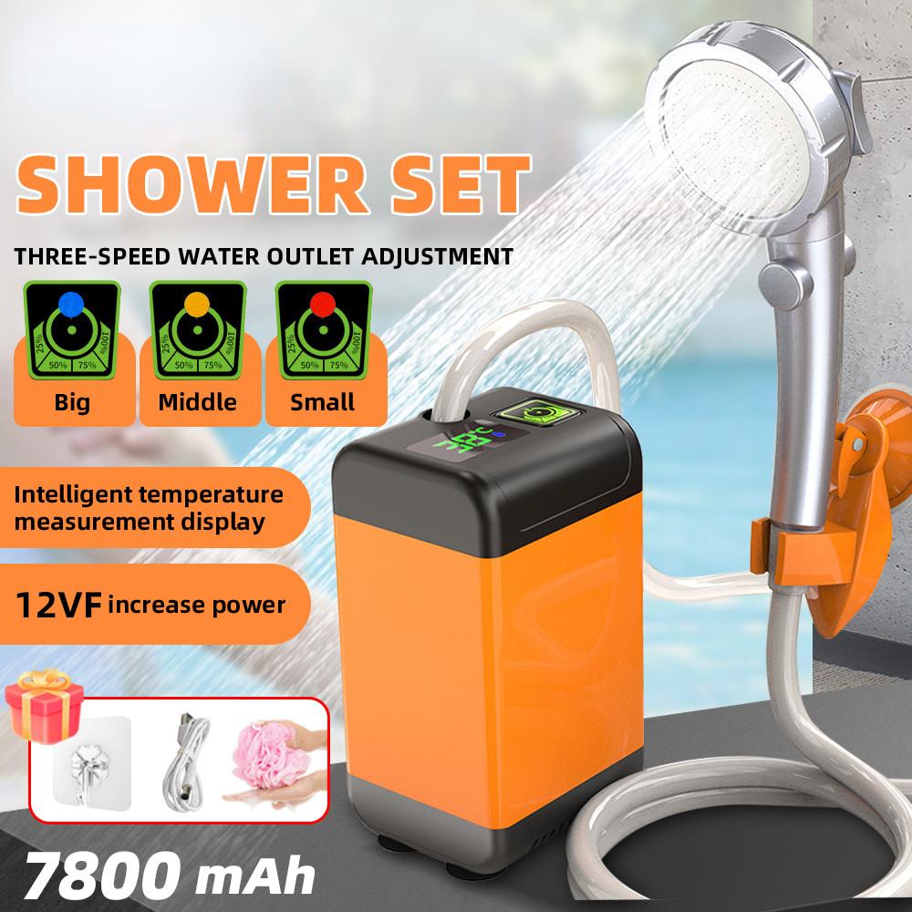 Digital Display Electric Shower Pump Outdoor Camping Waterproof Shower Portable Hiking Travel Beach Pet Washing Tool