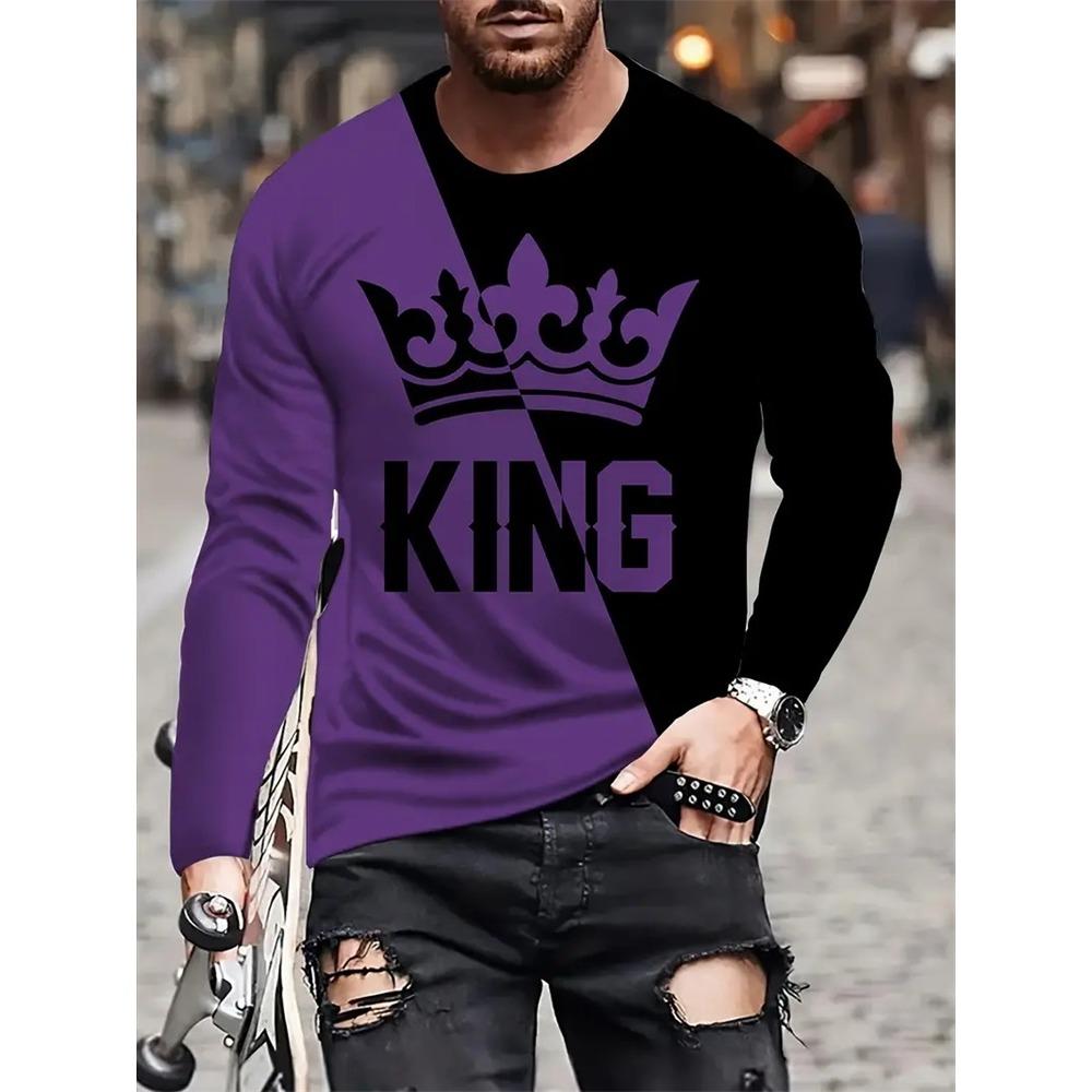 Semplice Stampa Longteng Autunno Moda Girocollo T-shirt a Maniche Lunghe da Uomo Top Outdoor Street Fashion Quotidiano Casual Comfort