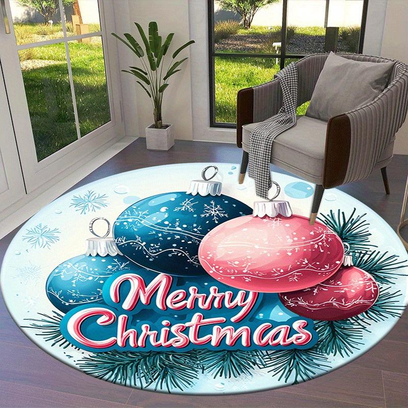 1pc Soft, Absorbent & Non-Slip Celebrate Christmas Round Rug, Perfect for Entryway, Living Room, Bedroom Decor, Machine Washable Flannel Mem