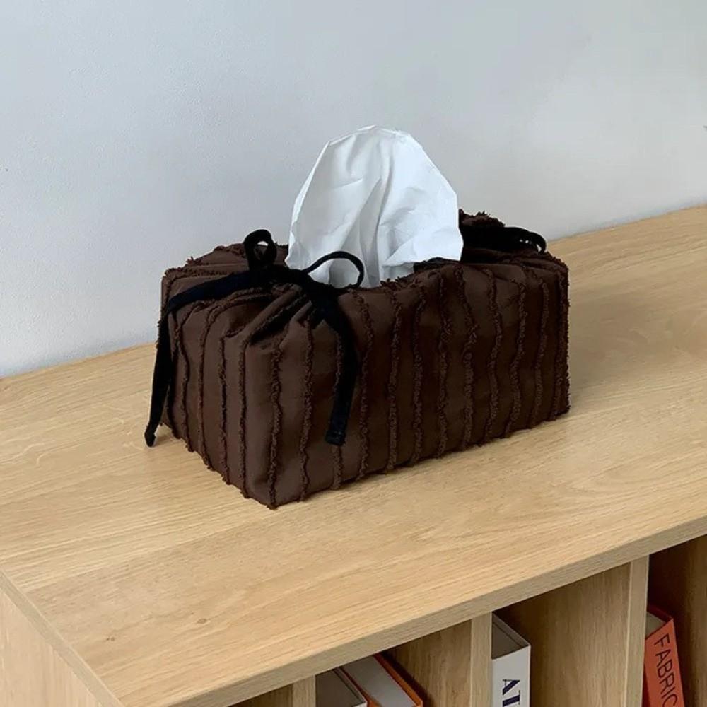Practical Ribbon Drawstring Tissue Bag Adjustable Solid Color Fabric Tissue Box Practical Paper Towel Holder Home Decoration