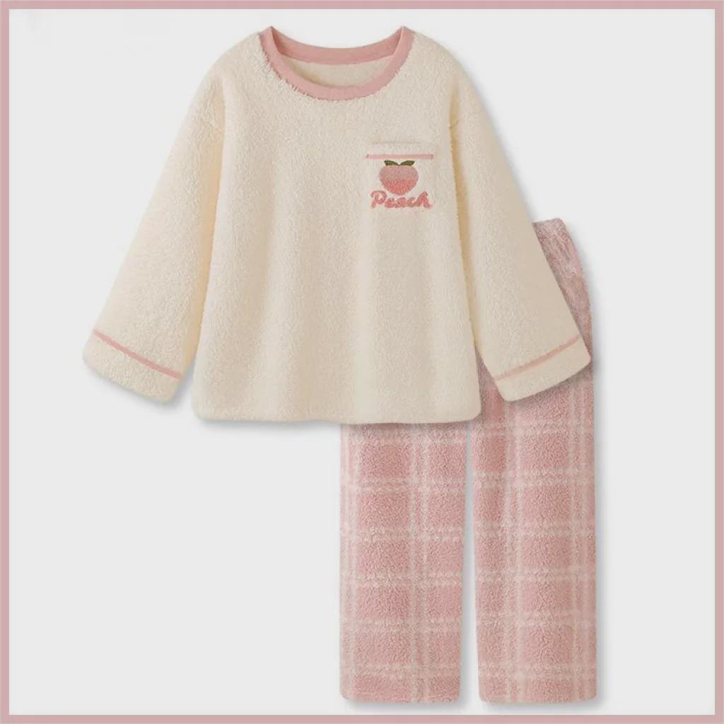 Women's Winter Plush Cartoon Pajama Set: Cozy College-Style Pullover Suit