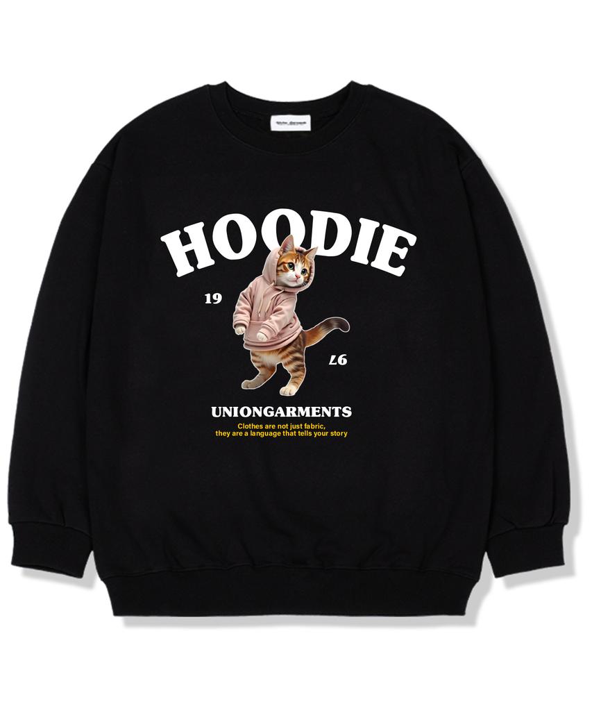 UNION GARMENTS Hoody Cat Fleece-Lined Oversized Sweatshirt Black