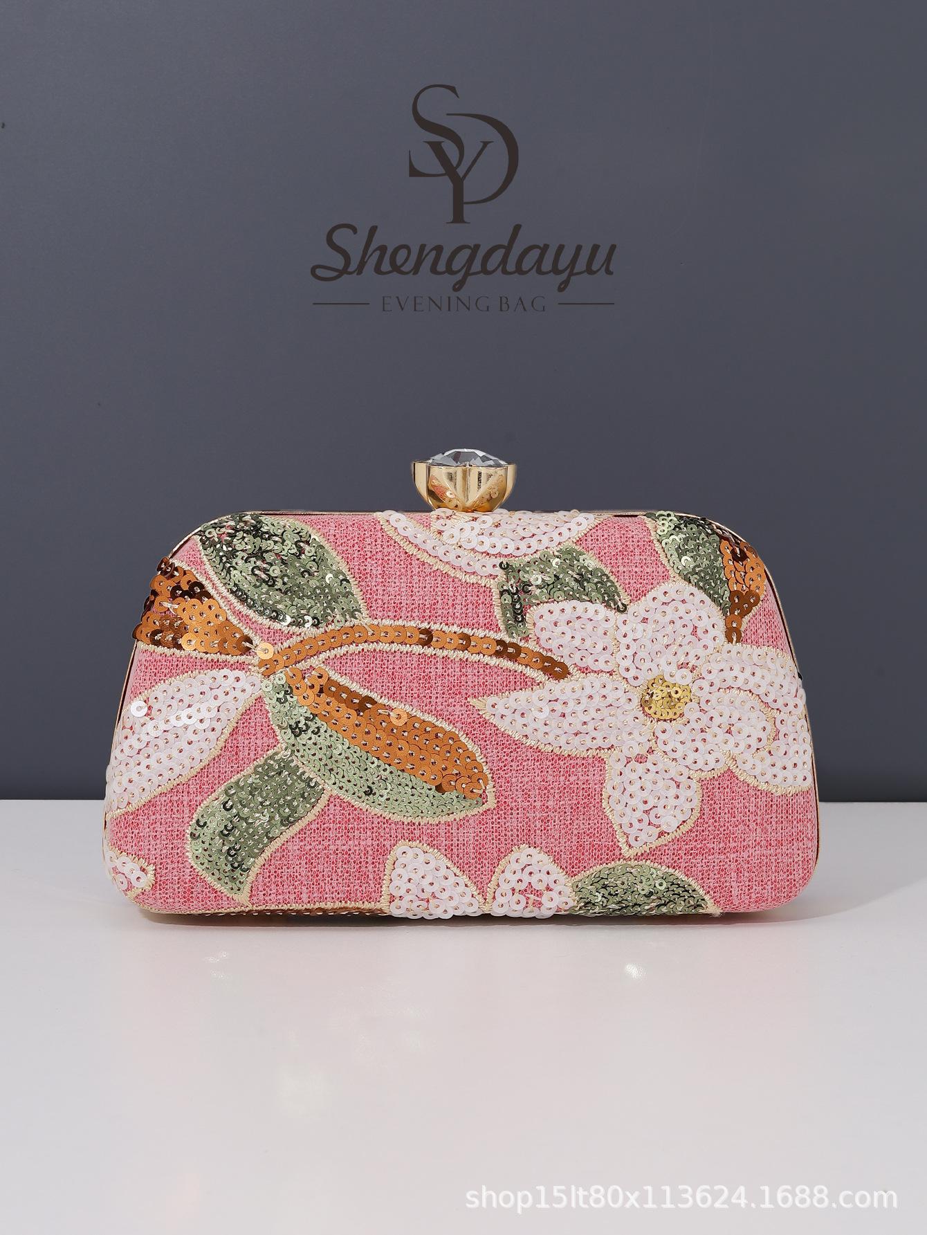 

2026 Embroidered Dinner Bag Handmade Embroidery Decal Chinese Style Sequins Niche Clutch Bag Evening Bag