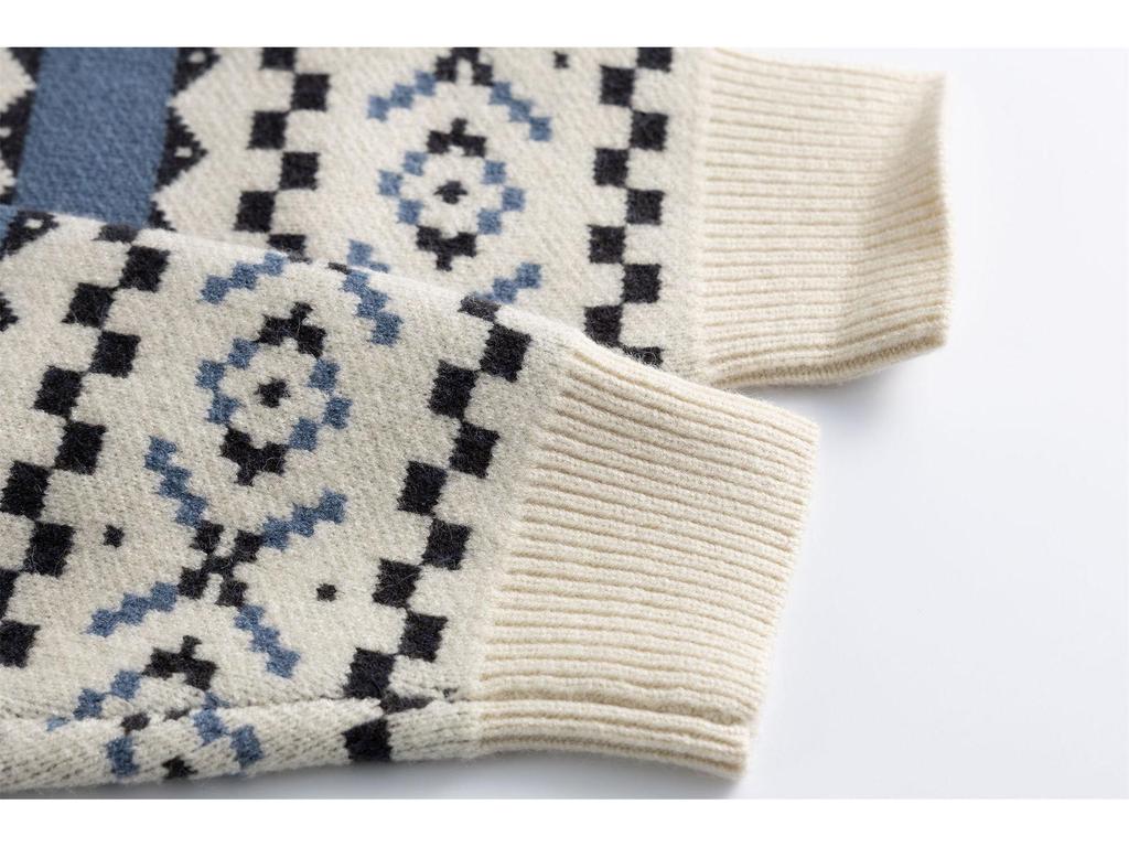 Men's Ethnic Style Jacquard Sweater – Trendy Japanese Knitwear for Autumn/Winter
