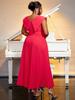 AOMEI Rote Plisseekleider Ärmellos V-Ausschnitt Hohe Taille A-Linie Drapped Damen Casual Party Kleider