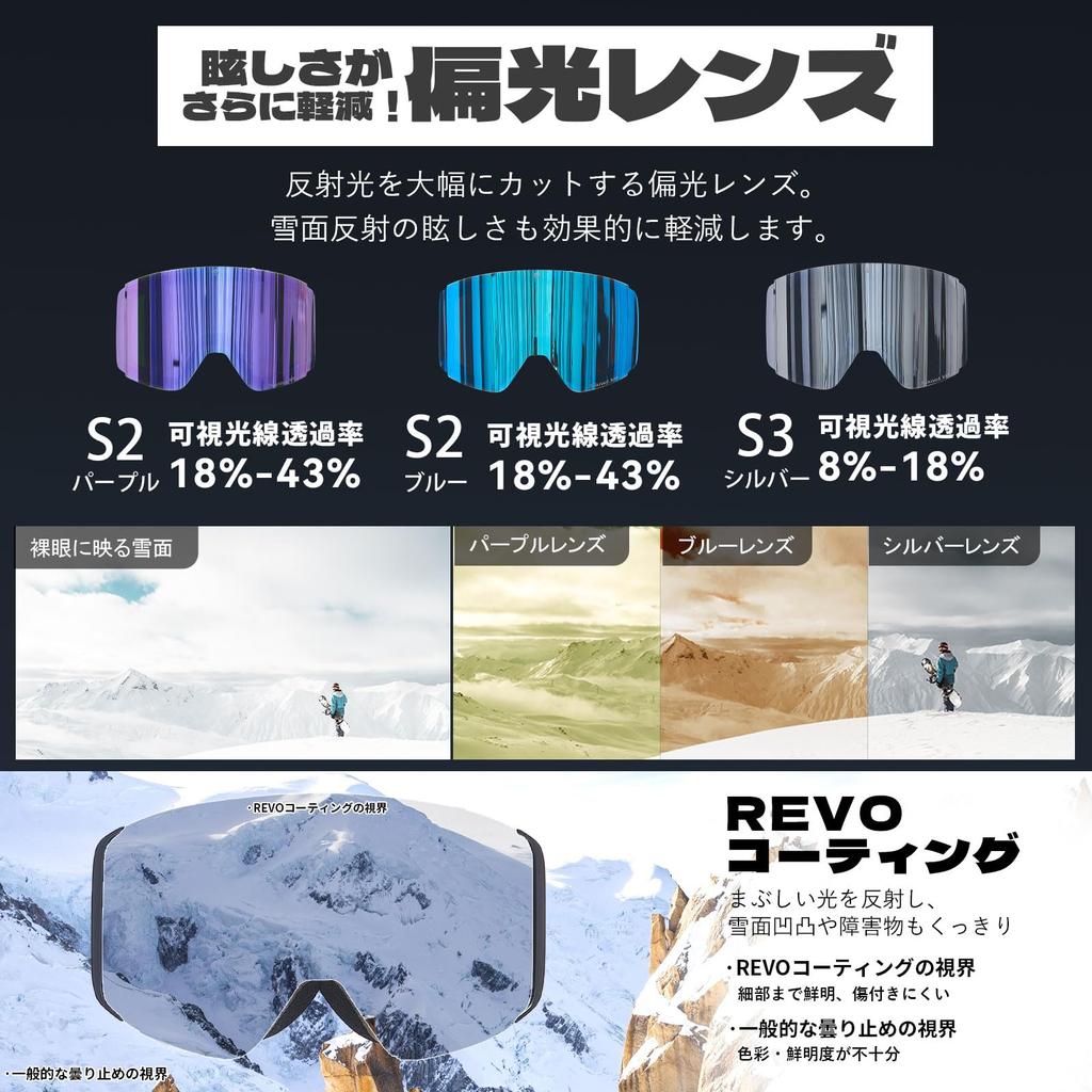 TaoTech Snow Double REVO Polarized UV Unisex for Men and Snowboarding Flip-Up Goggles, Anti-Fog, Flat, Lens, OTG, Magnetic, Mirror, Lens, Protection,