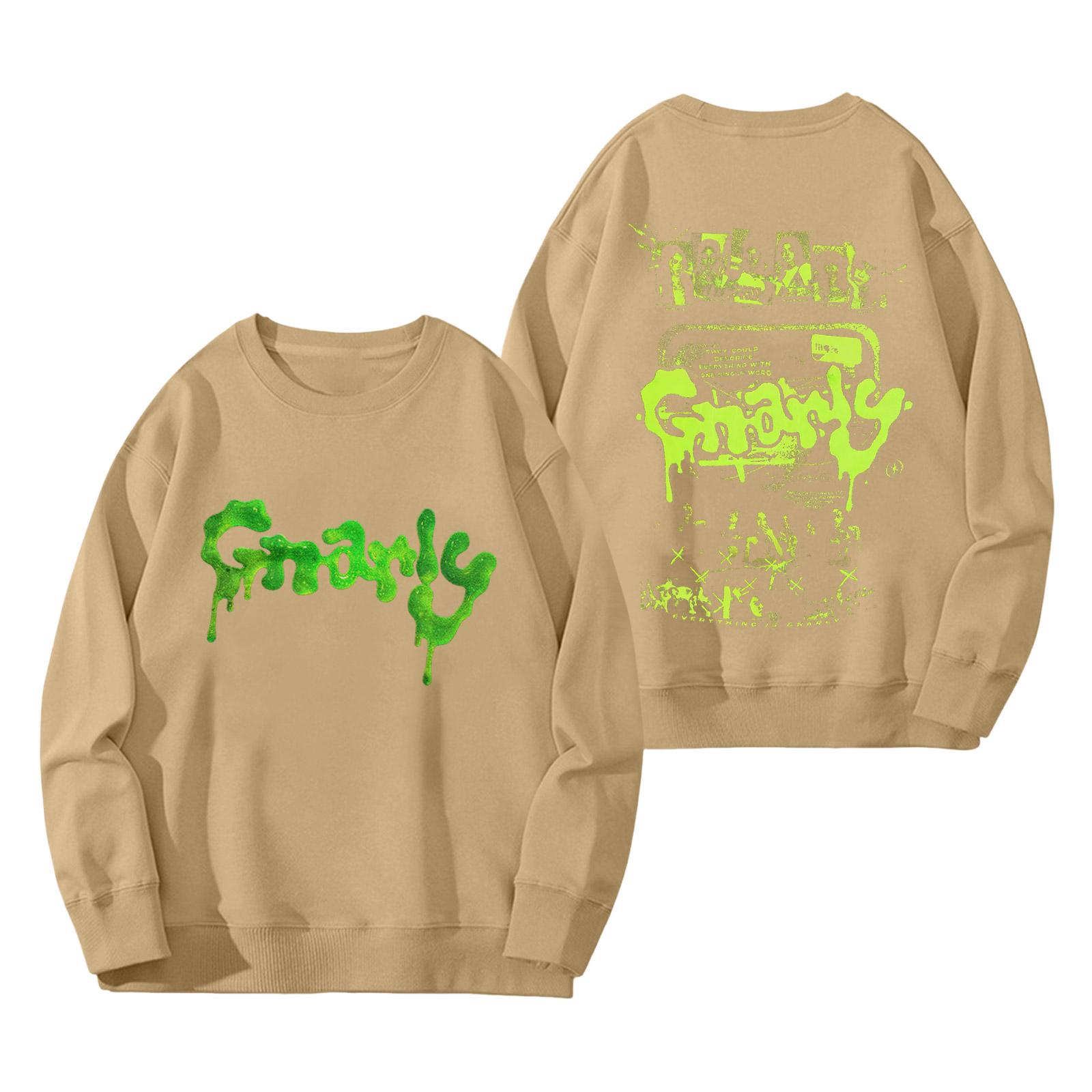 

Women s Fashion Long Sleeve Print Round Neck Loose Pullover Sweater Top S хаки