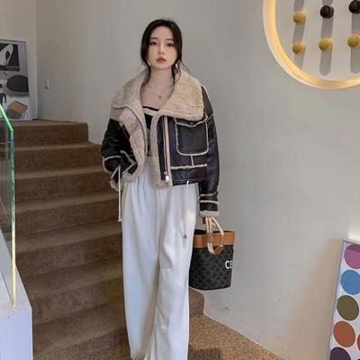 Integrierter Lammwoll-Kurzmantel mit Pelz, Winter, Neue Mode, Reißverschluss, Stehkragen, Lokomotivjacke, Top Trend