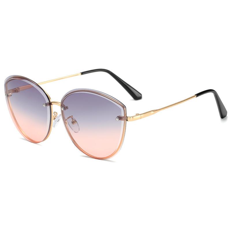 

Новые модные женские овальные солнцезащитные очки без рамок с градиентом, очки для вождения розовый/серый