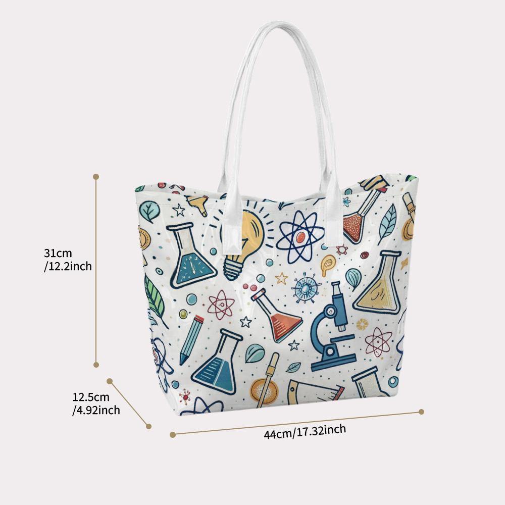 Cute Science Pattern Tote Bag Casual Shoulder Bag for Daily Shopping Portable Lightweight Handbag Gift for Science Lover