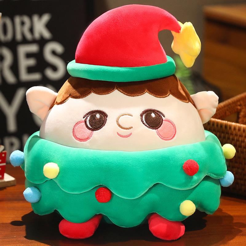 Santa Claus and Reindeer Plush Toy Set - Christmas Tree Pillow for Kids