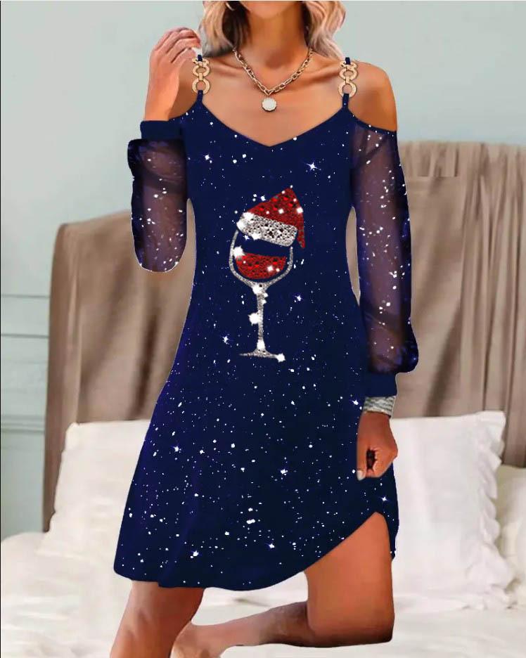 2023 Weihnachten Mesh Weinglas Damenkleid