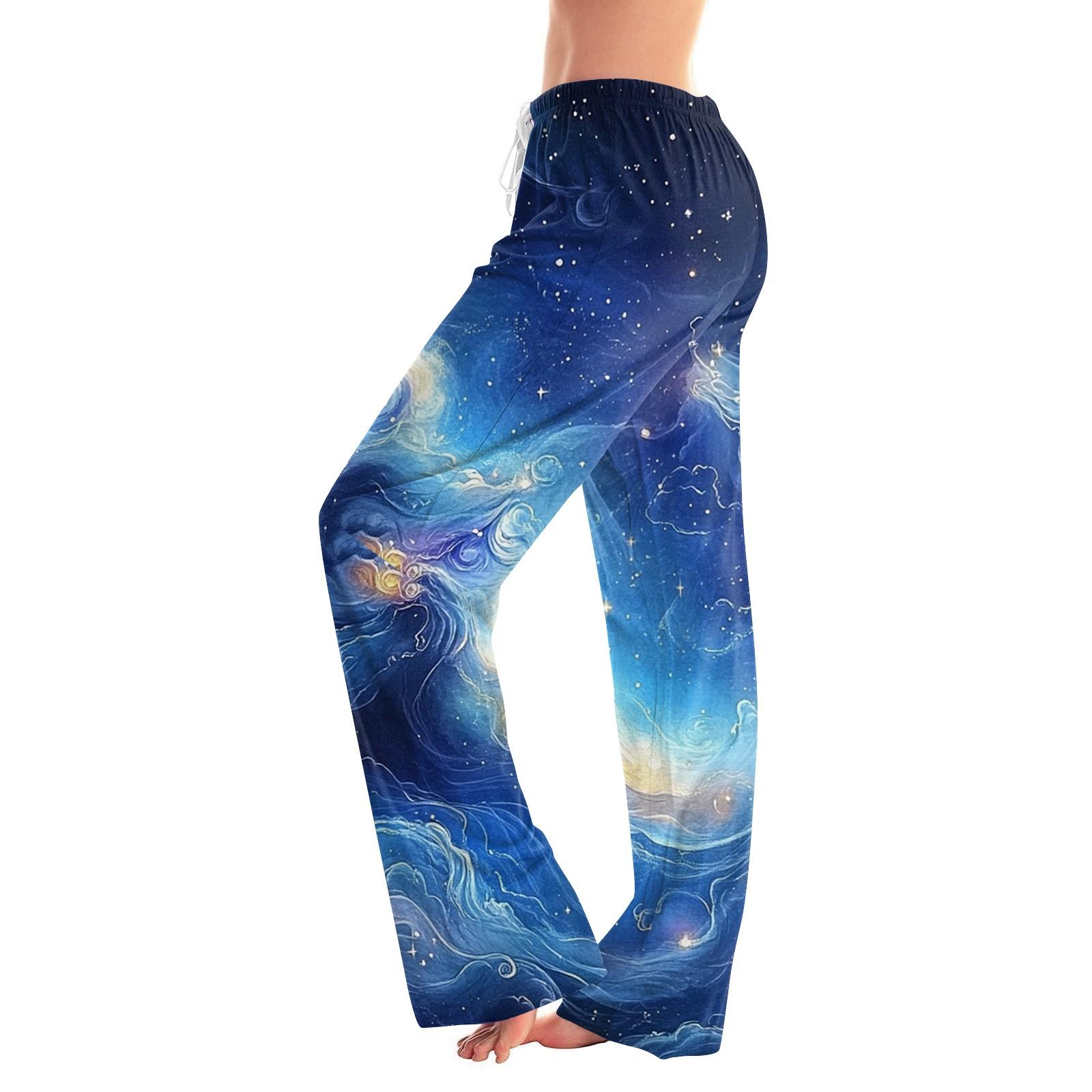 

Женские повседневные прямые брюки с принтом «Небо» Домашняя пижама Повседневные брюки XXXL синий