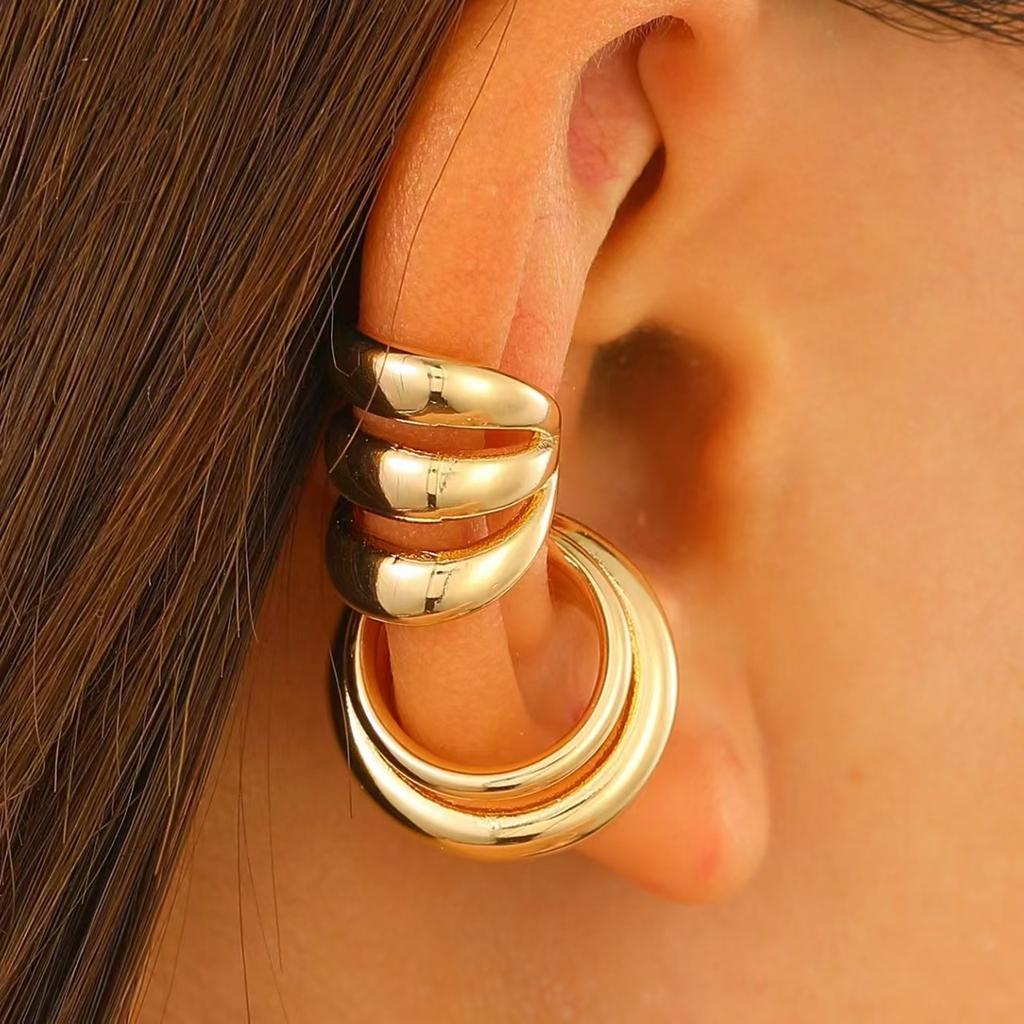 High quality simple multi-layer metal ear bone clip personalized fashion waterproof flexible copper hollow ear clip temperament with earrings