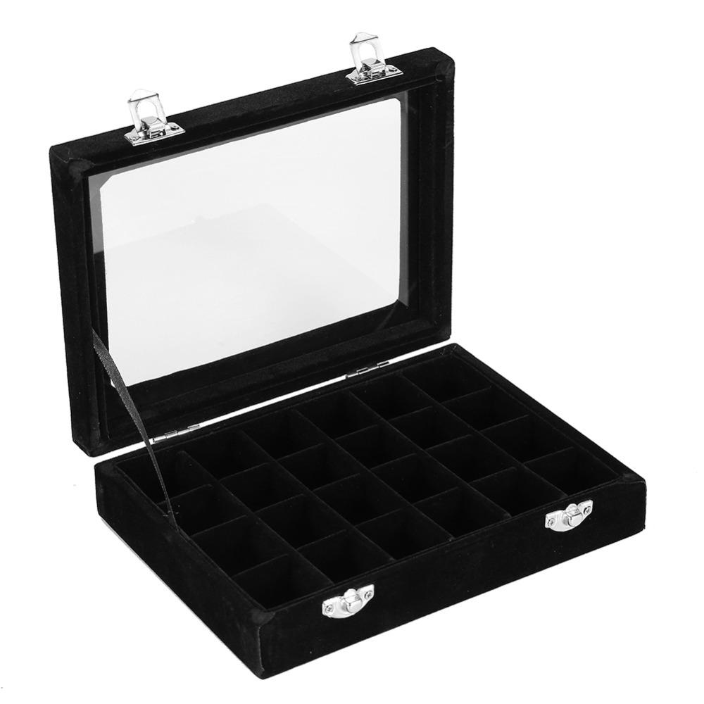 Black Black Velvet Jewelry Display Box Divided Compartment Nail Art Decoration Container For Women