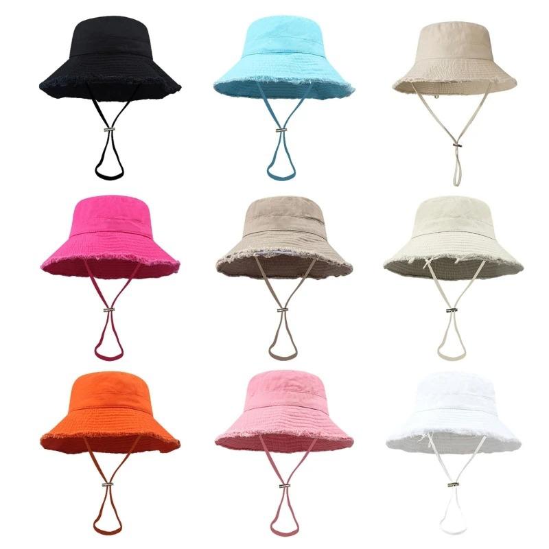 Fashion Fisherman Hats Foldable Bob Bucket Hat with Big Brim Sunscreen with Adjust Chin Rope Caps Beach Fishing Gorras Hat Women