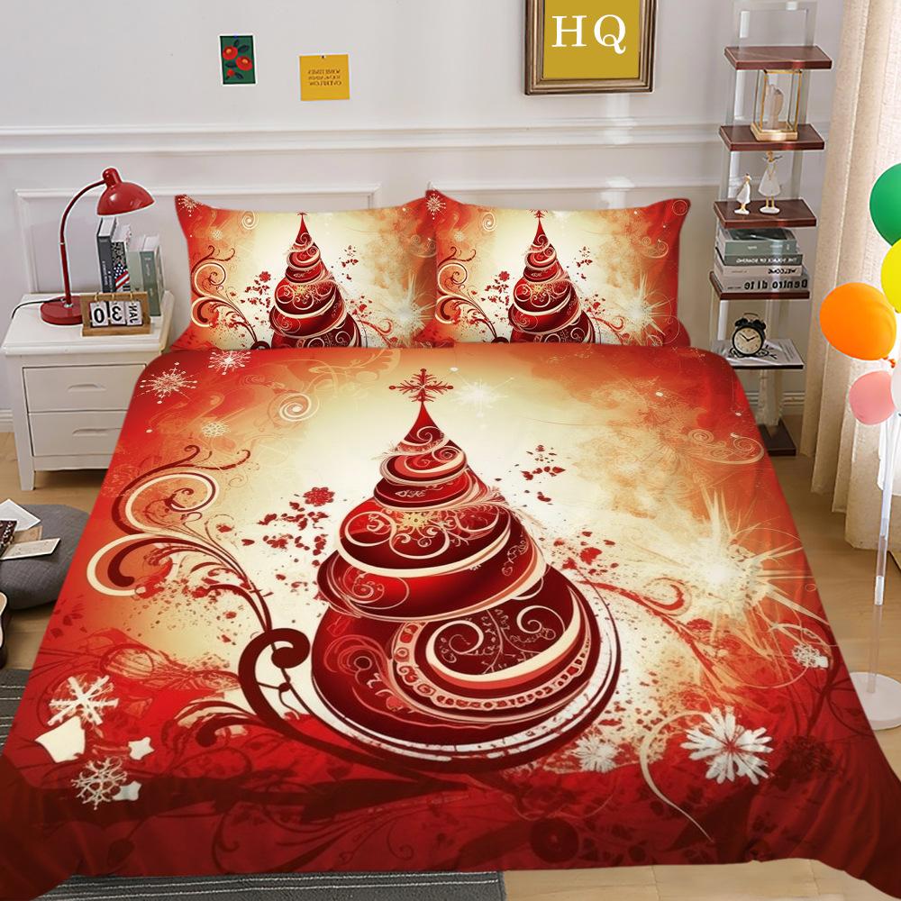 

Christmas Printing 3D Printing Polyester Pillowcase Quilt Cover Two Or Three-Piece Set Is Available EU Single 135*200