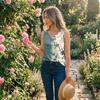 Women Sleeveless U Neck Button Front Floral Print Casual Tank Top Blouse Summer Lightweight Loose Fit Shirt