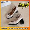 New Chinese Style With Mary Jane Shoes Polka Dot Cloth Thick High Heel Bow One Word Strap Round Head Version Women