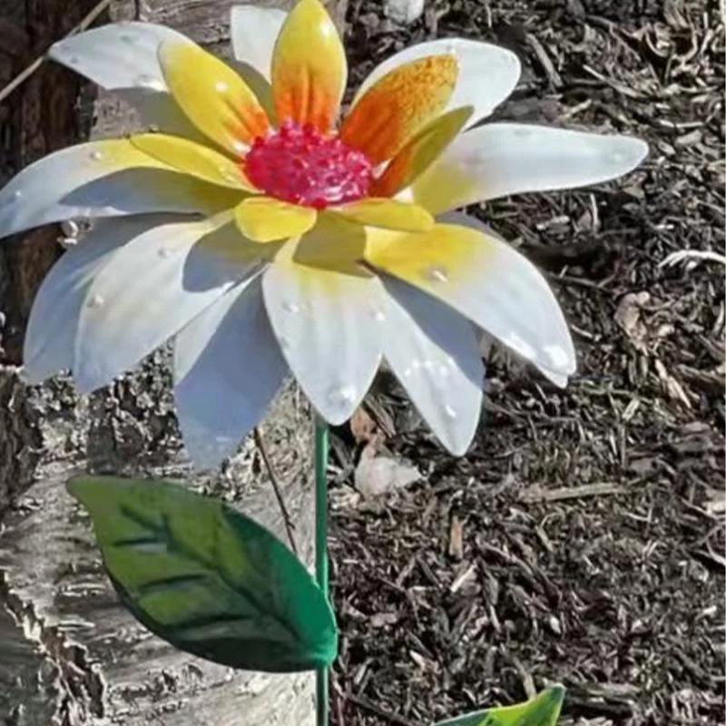 1PC Metal Flowers Garden Stakes Indoor Outdoor Crafts Rustproof Metal Iron Yard Art Lawn Decoration 8 Colors