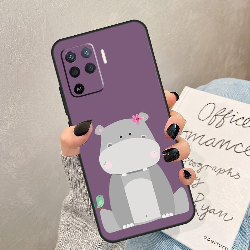 Cartoon Hippos Pattern Case For Oppo A40 A60 A80 A78 A38 A18 A98 A58 A96 A76 A16 A94 A74 A54 A15 A17 A57 A77 A5 Pro