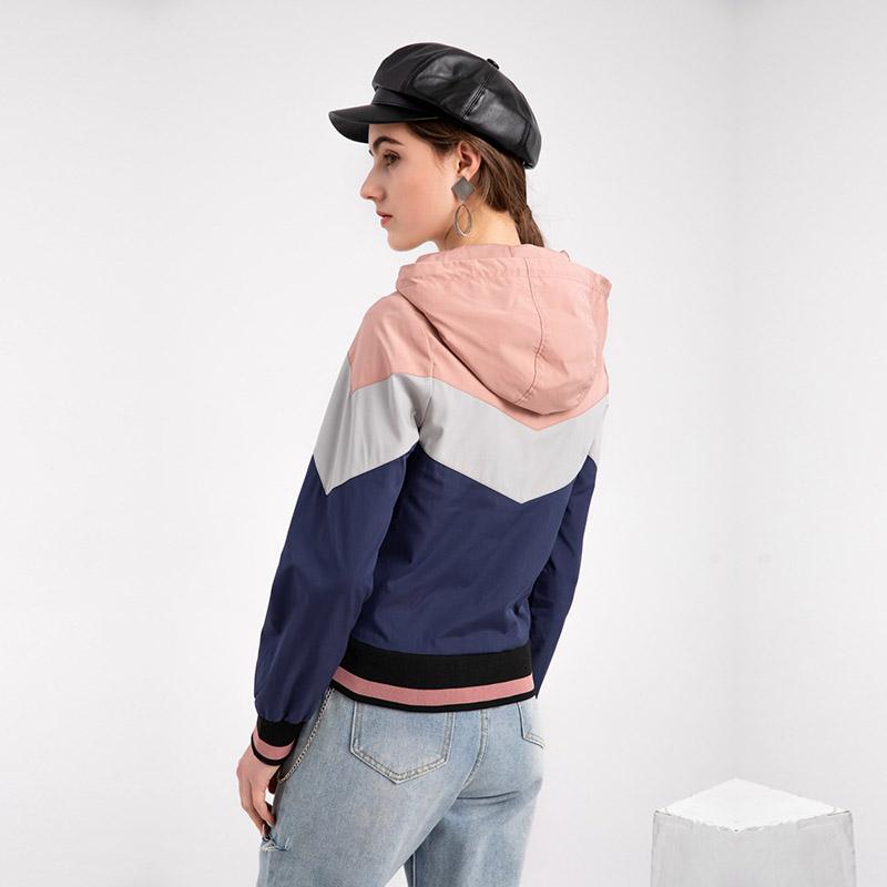 Women Spring Autumn Hooded Long Sleeve Color-block Drawstring Thin Trench Coat S-XXL