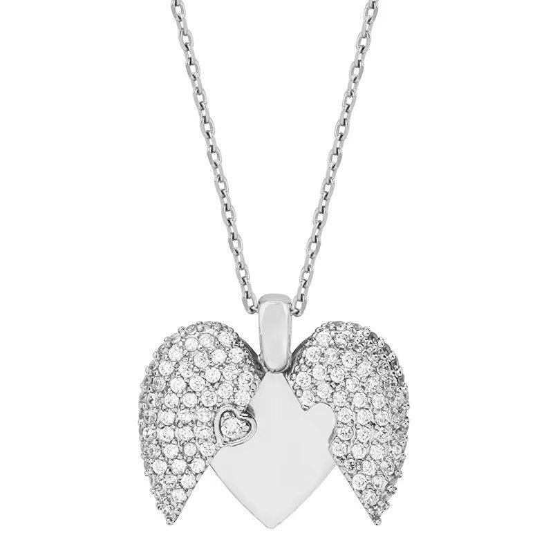 

Titanium Steel Heart Lock Pendant Necklace With Sparkling Water Drip For Women срібний
