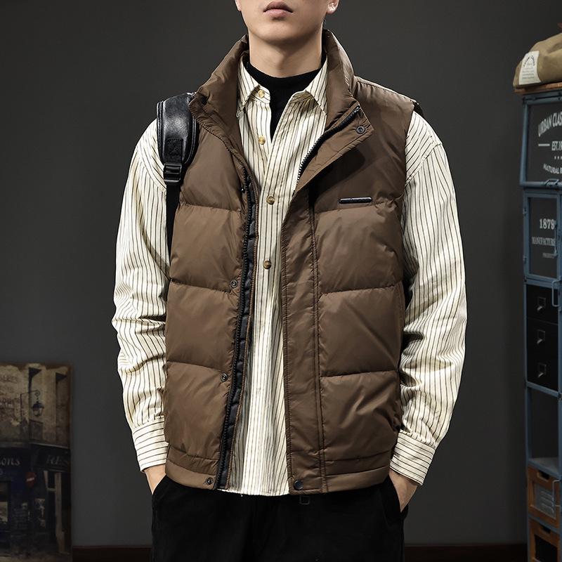 2025 Men's Winter Lightweight Duck Down Vest - Stand Collar, White, Trendy Sleeveless Outerwear.