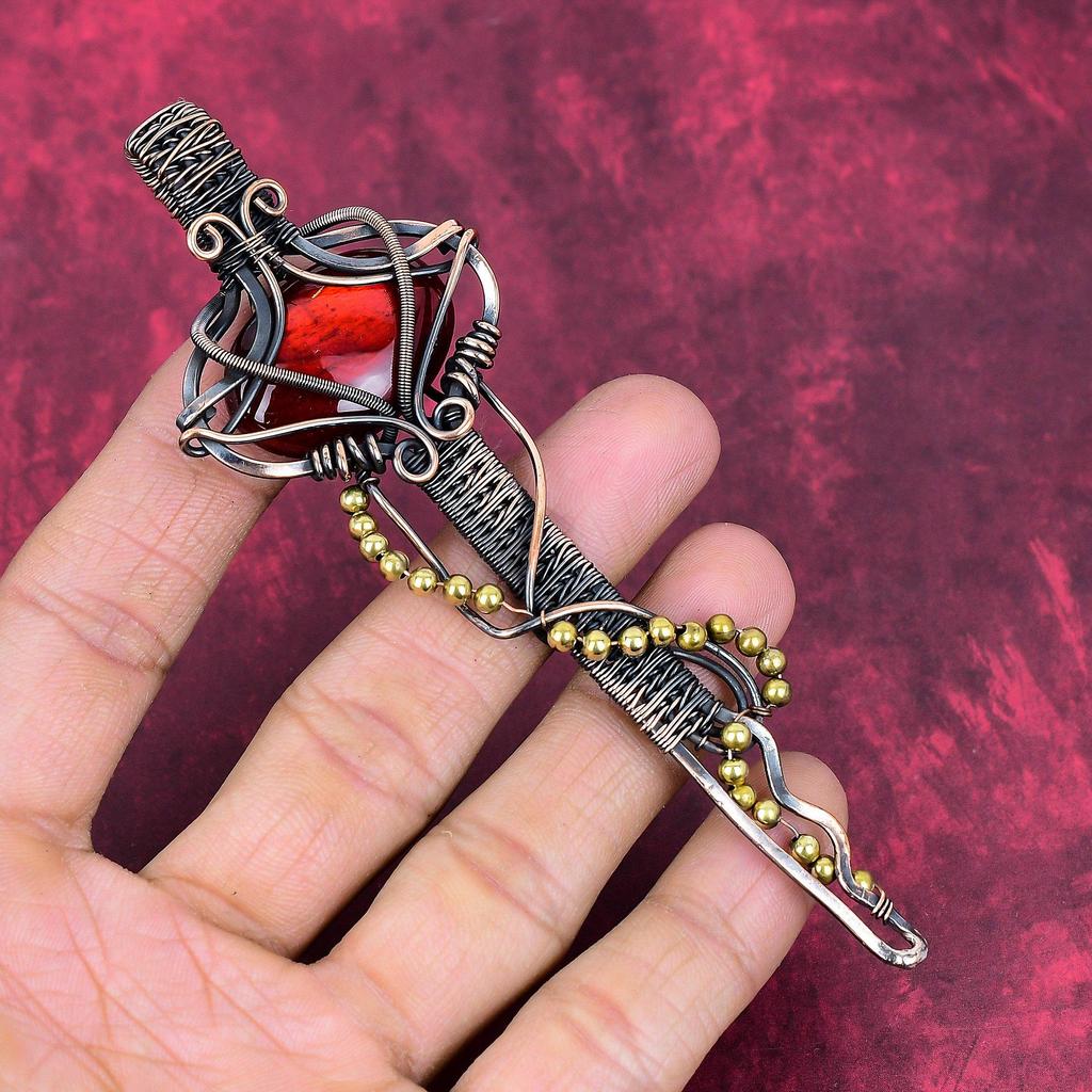 Red Fire Labradorite Pendant Copper Wire Wrapped Pendant Handmade Jewelry Very Pretty Gemstone Pendant Copper Wire Key Jewelry Gifts for Her