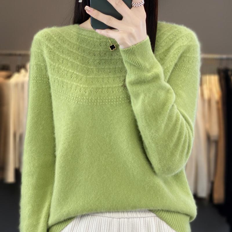 Μονόγραμμη Έτοιμη για Φόρεση Καρντιγκάν με Στρογγυλή Λαιμόκοψη για Γυναίκες Φθινόπωρο και Χειμώνα Νέο Πλεκτό Πουλόβερ με Κυλινδρικό Στρίφωμα και Διάτρητο Σχέδιο Ευέλικτο Μοντέρνο Βασικό Τοπ